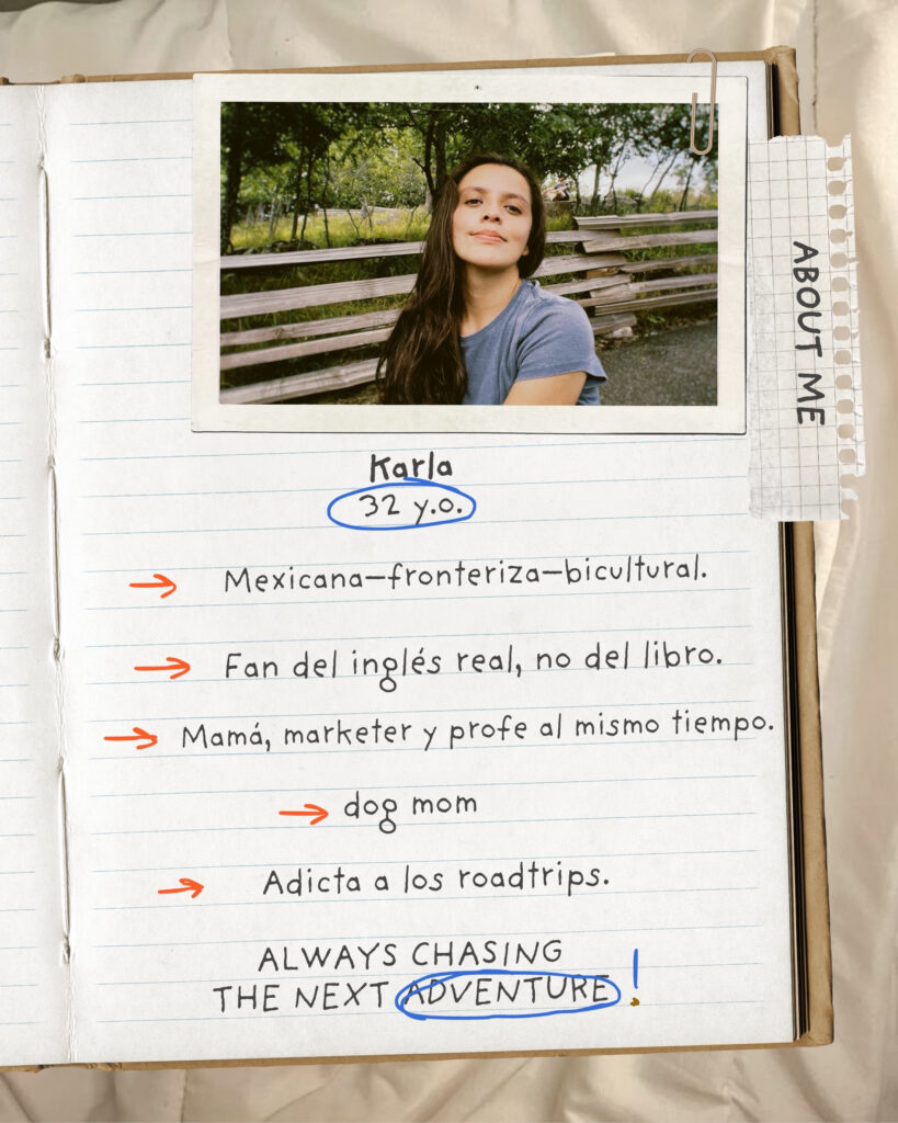 Karla, creadora de English with Karla, enseñando inglés para mujeres latinas con un enfoque emocional y práctico